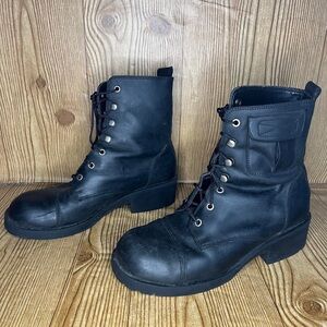 Vintage Zodiac Riddle black leather lace up boots with pockets silver eyelets